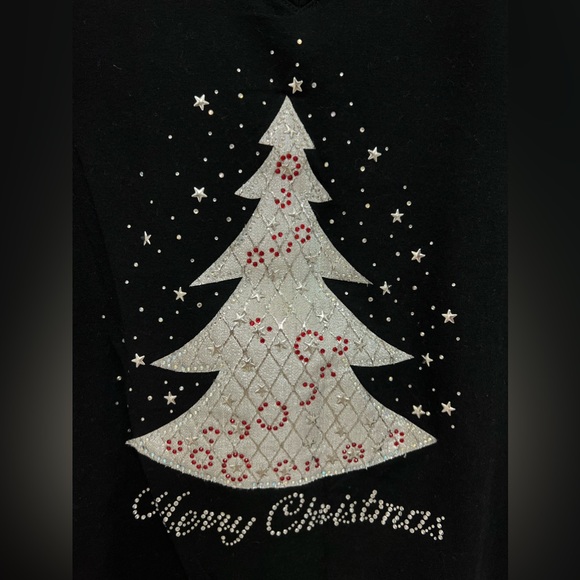 Reserved Christmas Tshirt Black with Silver Christmas Tree on the Front. Size 1X - Picture 5 of 5